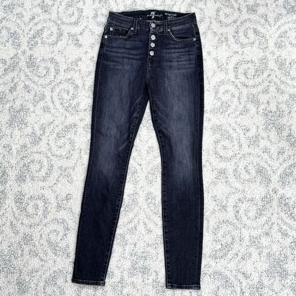 7 For All Mankind The High Waist‎ Ankle Skinny Denim Jeans Women's 25 Button Fly - Picture 1 of 12